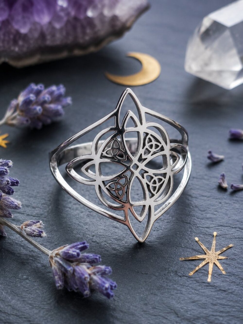 Silver Witches Knot Ring Stainless Steel Celtic Knot Witchy Statement Size 9